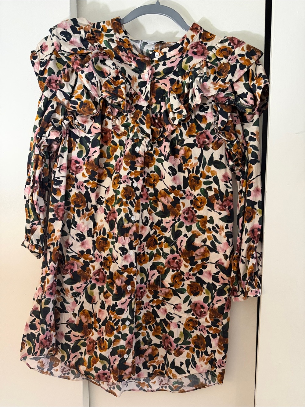 Something Navy Floral Button Up Dress in Cream Multi